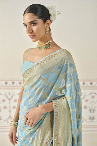 Gul Handwoven Benarasi Gota Patti Silk Saree, Powder Blue, image 3